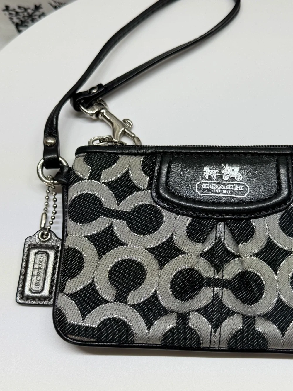 Coach Black & Gray Signature Wristlet Clutch